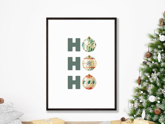 Ho Ho Ho Christmas Baubles Minimalist Holiday Typography Poster