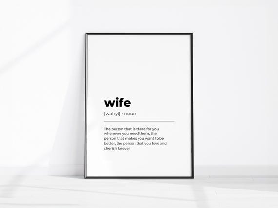 Wife Definition Meaning Wall Art Birthday Gift Print Anniversary Soul Mate Decor Special