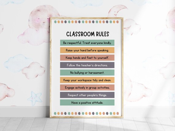 Colorful Pastel Classroom Rules Behavior Chart For Kids Poster