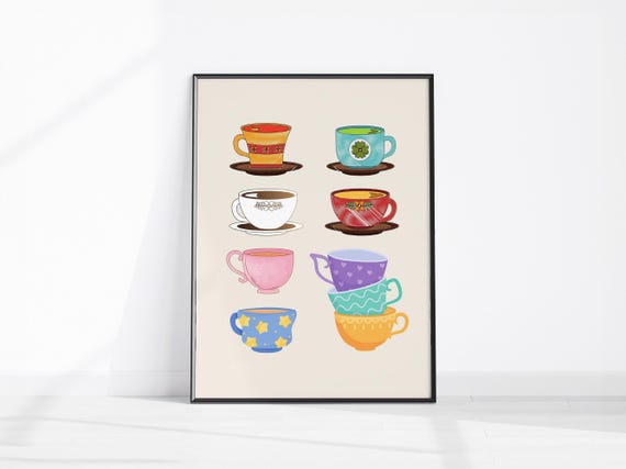 Tea Cup Print Breakfast Poster Coffee Art Unique Kitchen Wall Trendy Caf Bar Decor Retro Cups Boho