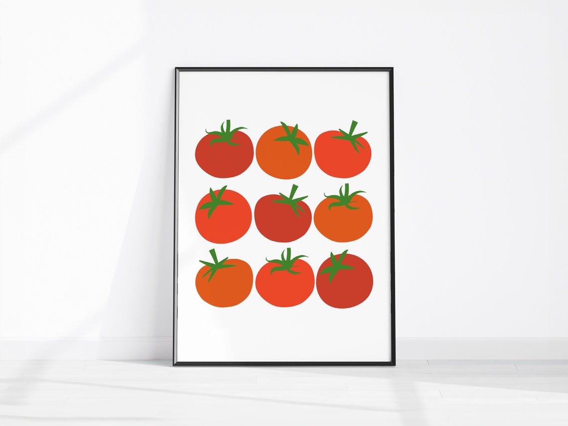 Nine Red Tomatoes Minimalist Grid Kitchen Pop Art Veggie Poster