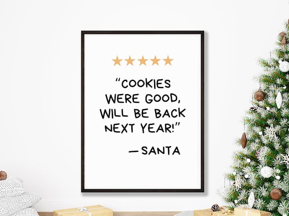 Santa Five Star Review Cookies Funny Christmas Quote Wall Poster