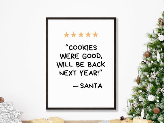 Santa Rating Decor Christmas Print Funny Xmas Cookies Were Good Art Trendy Wall Card