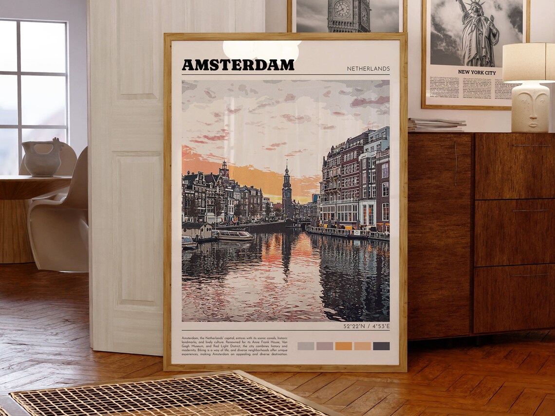 Amsterdam Retro Travel Poster, City Photo Art - Image 2