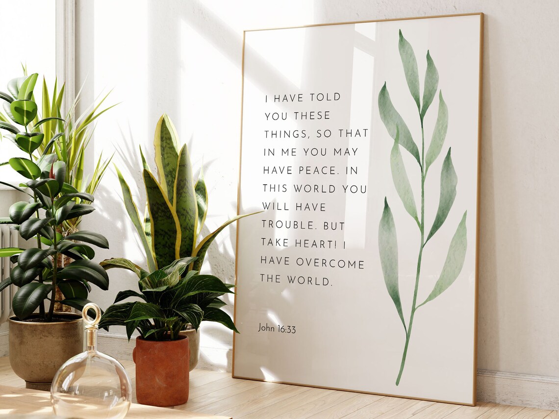 John 1633 Bible Verse Poster Green Botanical Minimalist Decor