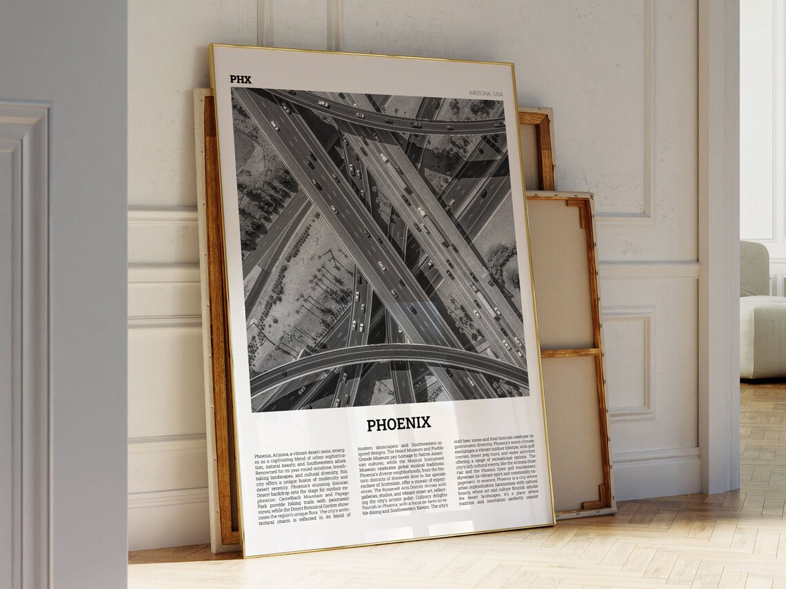 Phoenix Travel Print, Black And White City Photo - Image 3