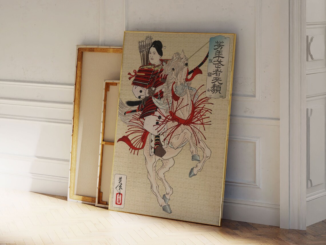 Japanese Female Samurai Warrior on Horseback Ukiyo-e Art Print - Image 2