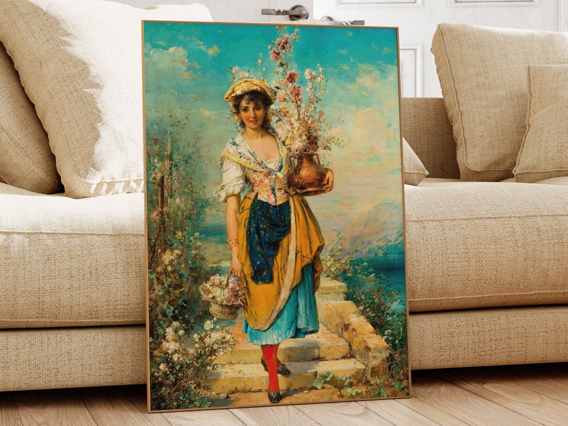 A Beautiful Flower Girl Hans Zatzka Famous Painting Classic Painting Museum Quality Print Vintage Wall Art Vintage Print