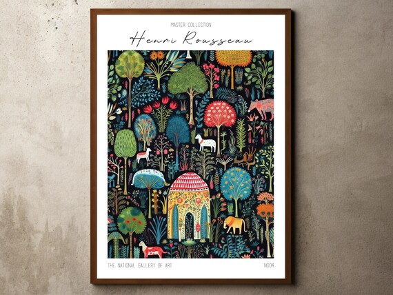 Henri Rousseau Print Poster Tropical Decor Botanical Jungle Exhibition Animals Forest Vintage Wall Art