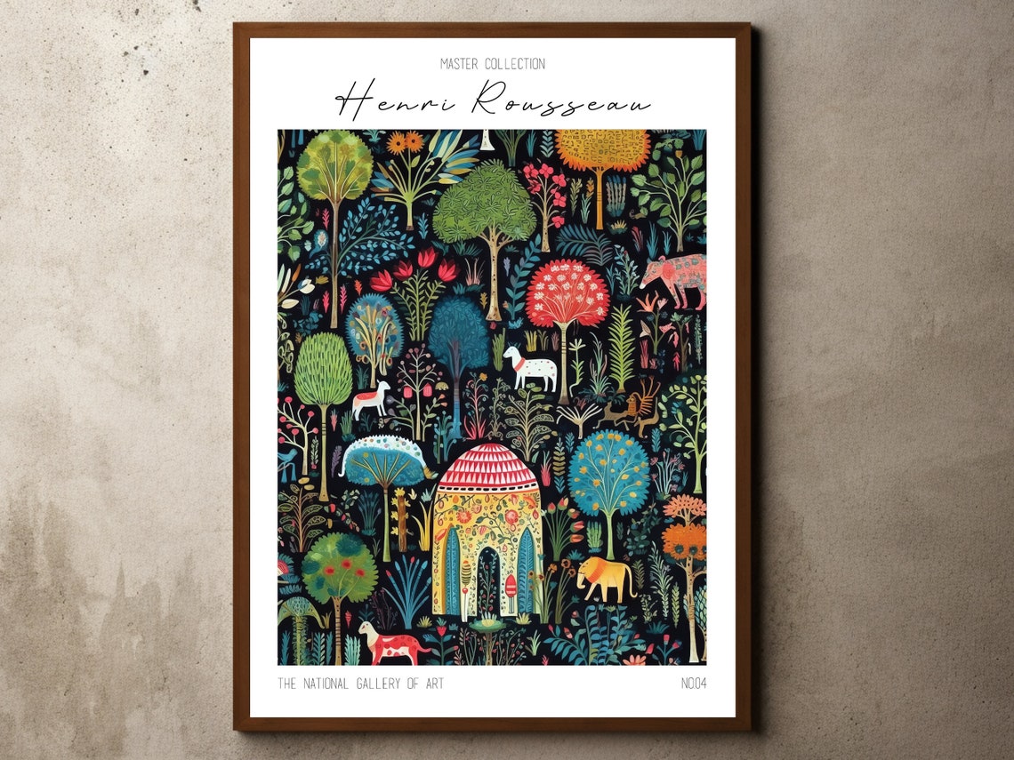 Henri Rousseau Jungle Exhibition Poster Colorful Trees and Animals