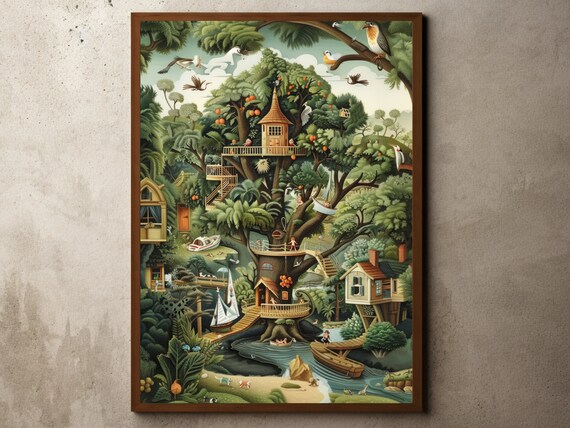 Henri Rousseau Print Poster Tropical Decor Botanical Jungle Treehouse Art Vintage Wall