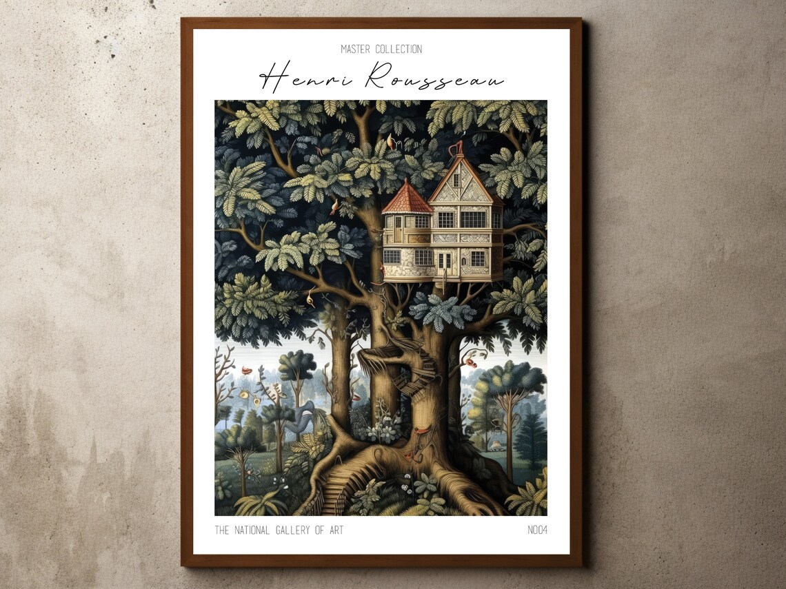 Henri Rousseau Print Poster Tropical Decor Botanical Jungle Treehouse Vintage Wall Art
