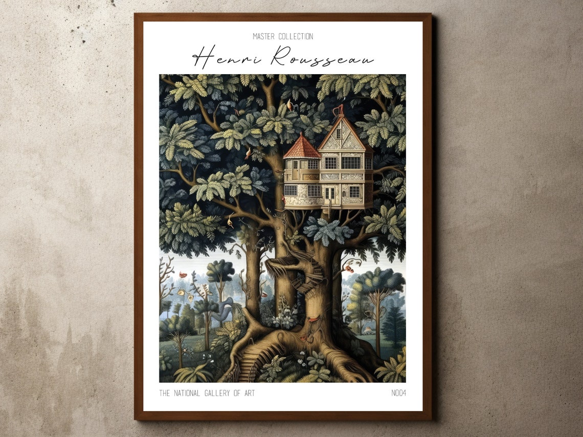 Jungle Treehouse Henri Rousseau Style Botanical Master Art Poster