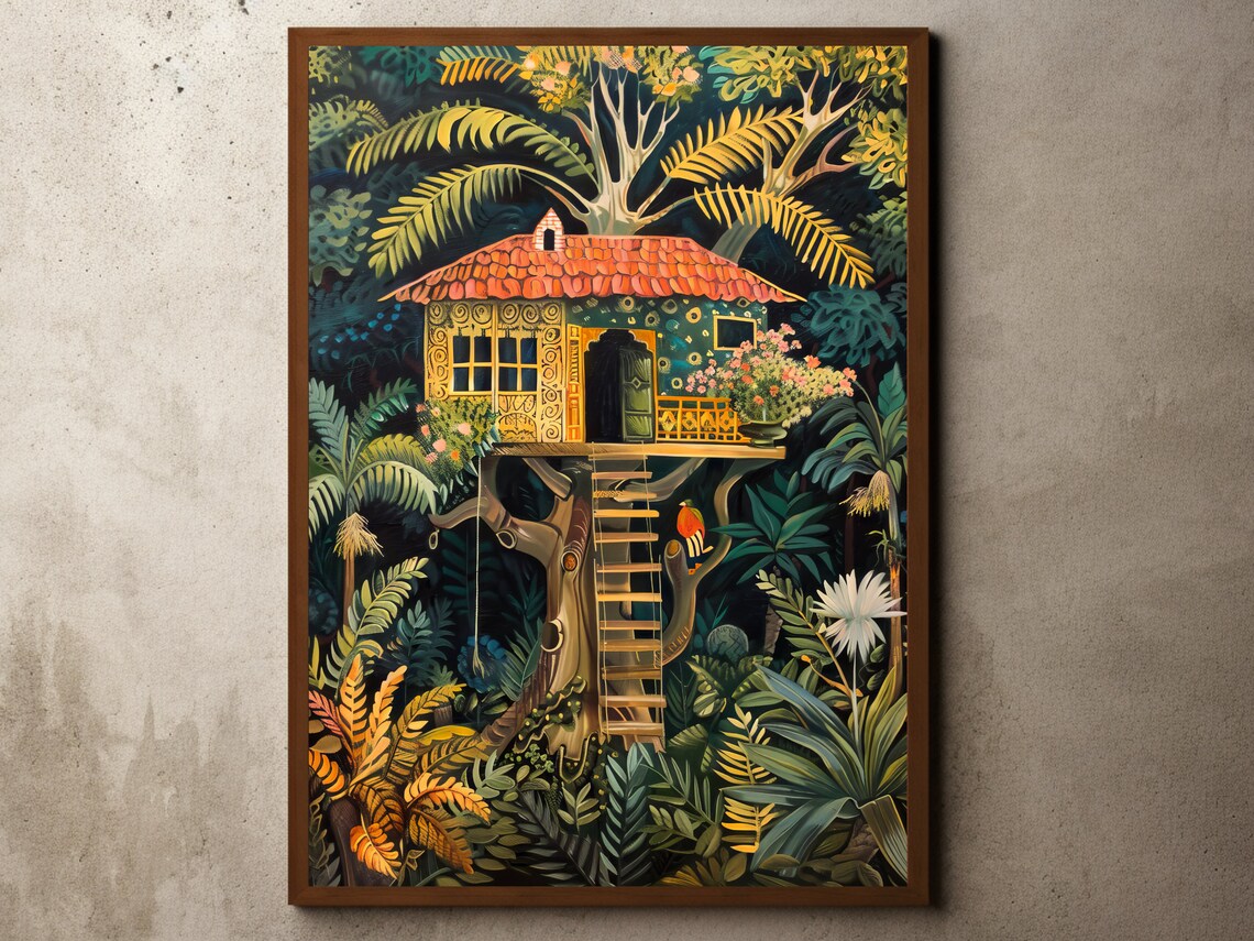Henri Rousseau Print Poster Tropical Decor Botanical Jungle Treehouse Art Vintage Wall