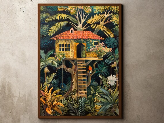 Henri Rousseau Print Poster Tropical Decor Botanical Jungle Treehouse Art Vintage Wall
