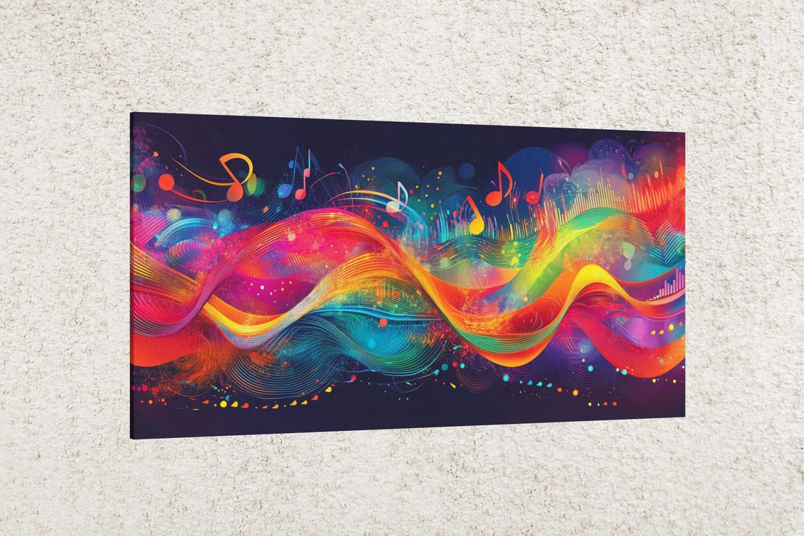 Rainbow Music Notes Colorful Sound Wave Abstract Art Wall Poster
