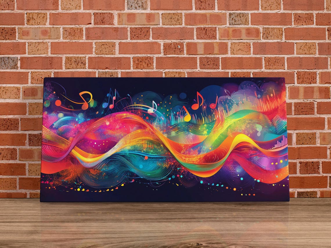 Rainbow Music Notes Colorful Sound Wave Abstract Art Wall Poster - Image 4