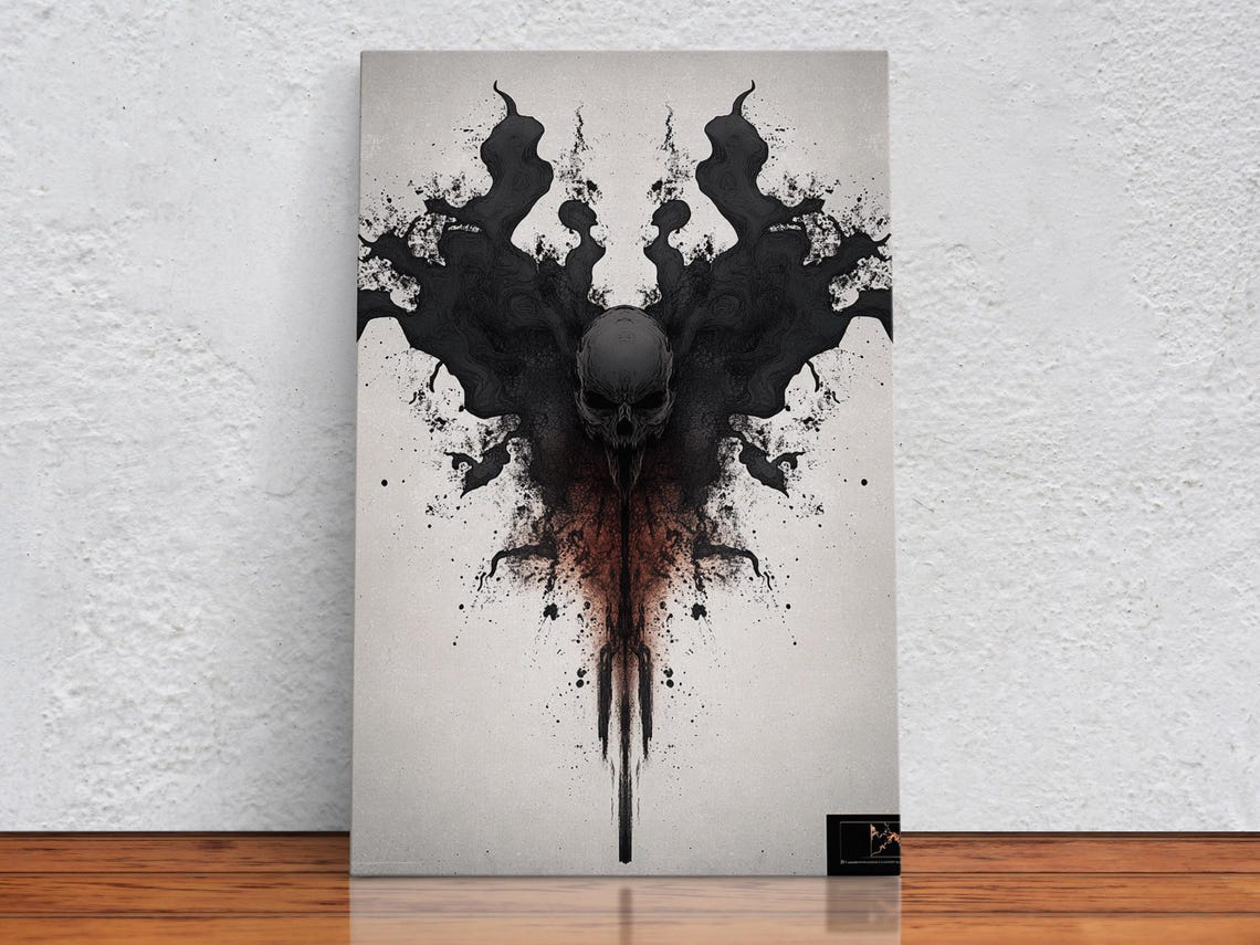 Dramatic Ink Skull Symmetry Art Print - Image 2
