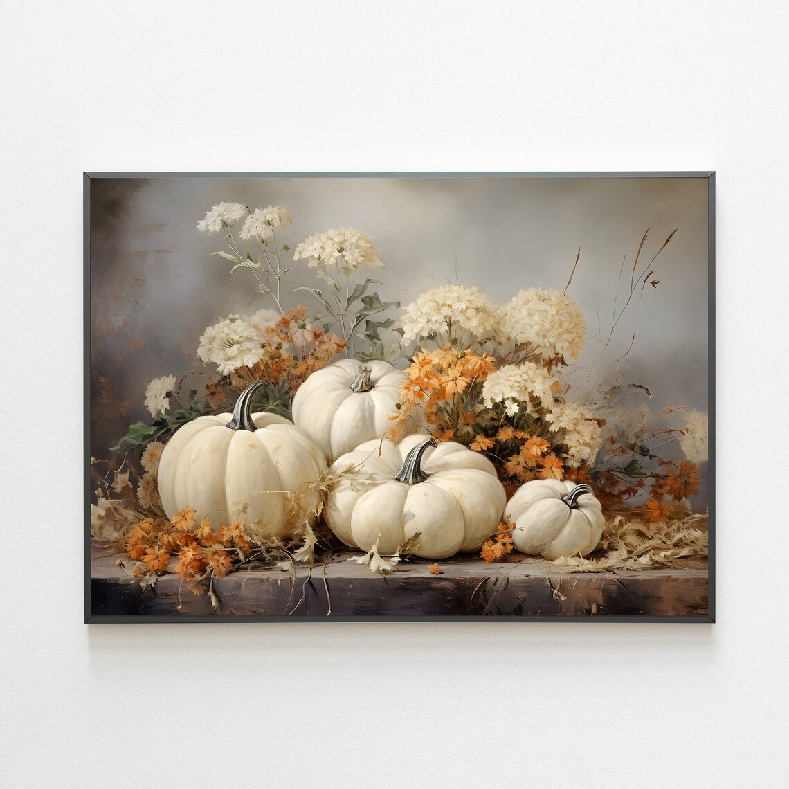 Harvest Fall Print, White Pumpkin Rustic Decor