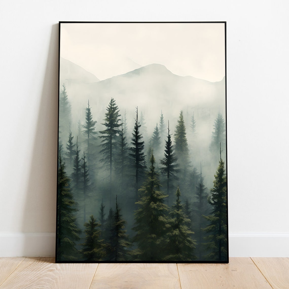 Foggy Forest Art Print, Misty Mountain Landscape