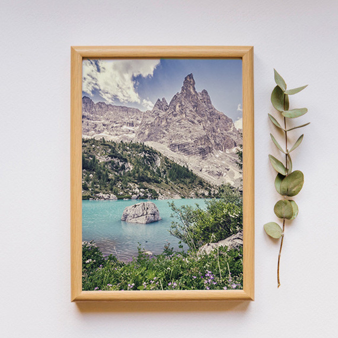 Turquoise Mountain Lake Boulder Dramatic Rocky Peaks Alpine Poster