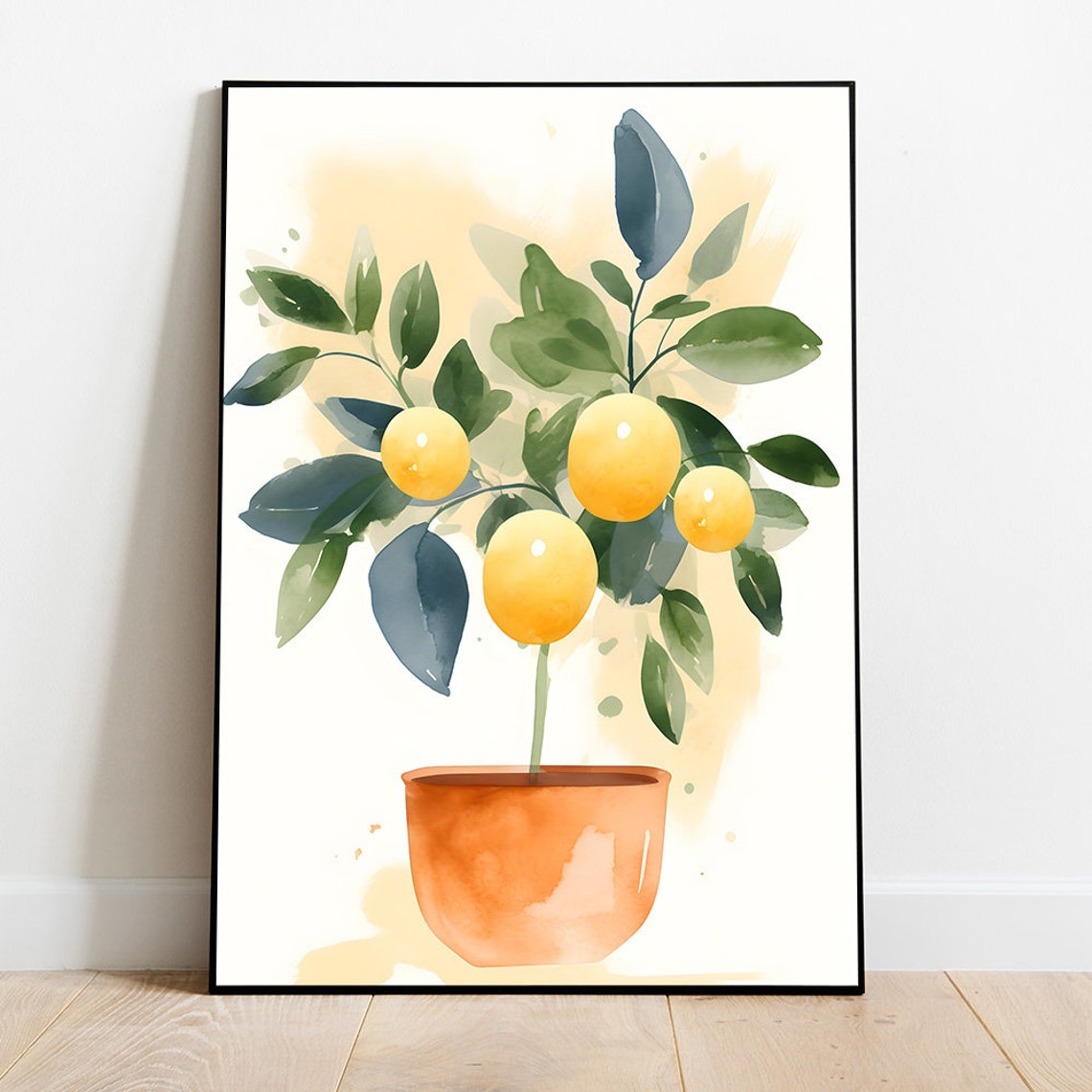 Potted Lemon Tree Watercolor Terracotta Pot Citrus Art Poster