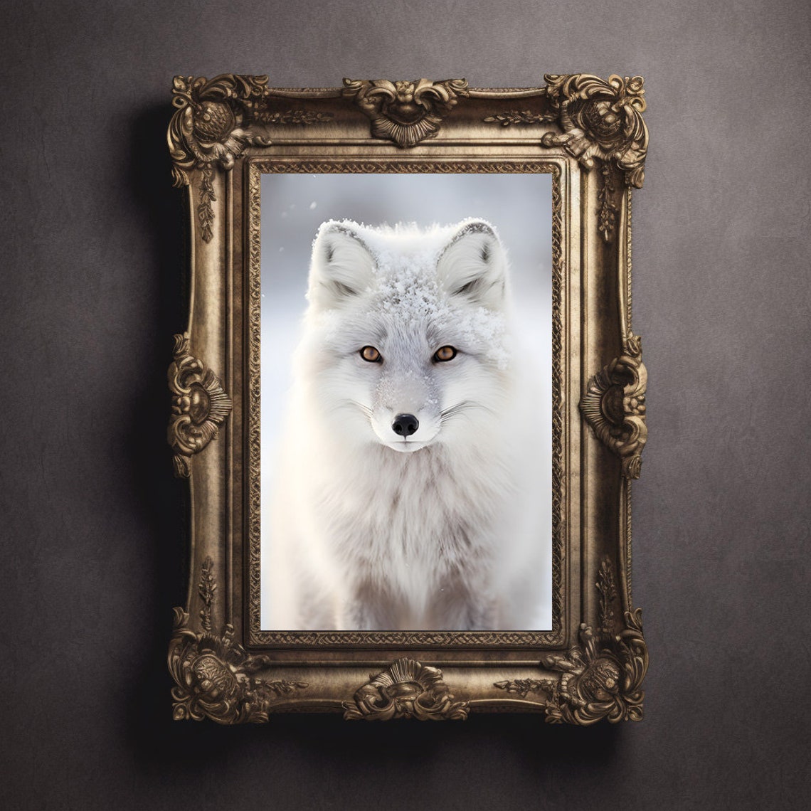 White Arctic Fox Portrait With Snow Dusted Fur Wildlife Poster - Image 2