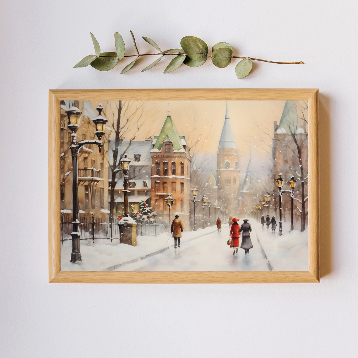 Victorian Christmas Village Painting Winter Village Print Vintage Winter Painting Christmas Art Cottagecore Wall Art - Image 2