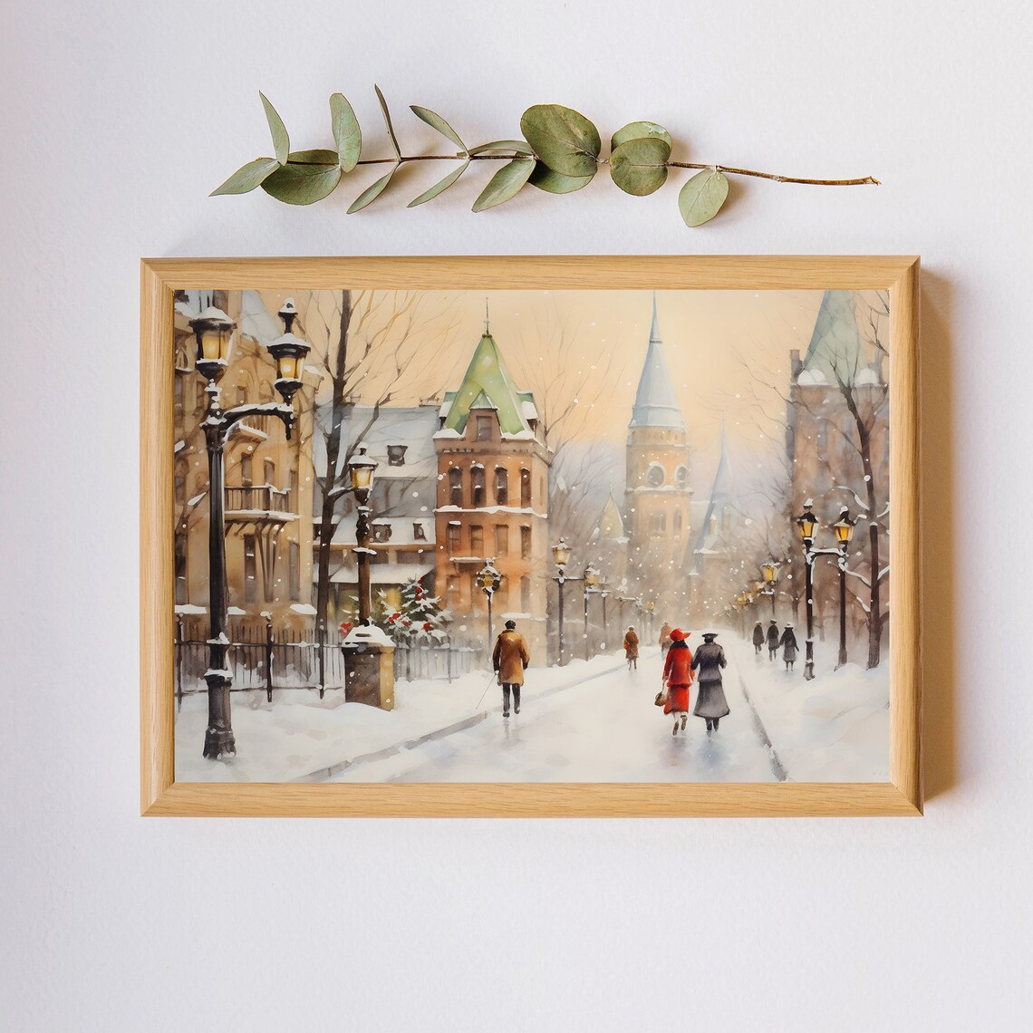 Vintage European Snowy Street With Lampposts And Churches Poster - Image 2