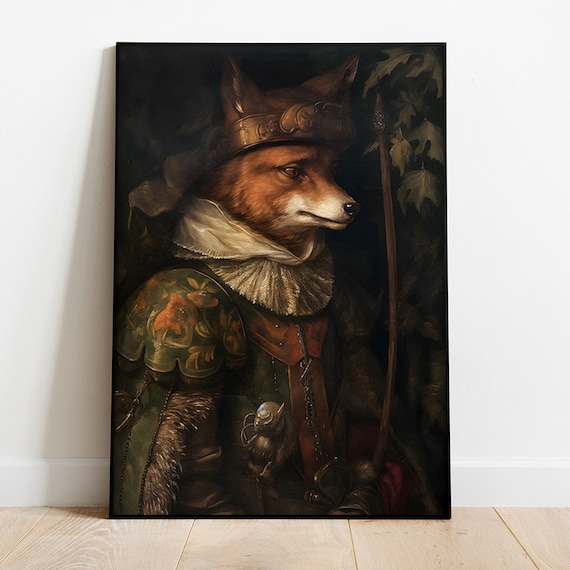 Vintage Moody Fox Portrait Oil Painting Victorian Fox Print Fox In The Forest Wall Art Dark Academia Art