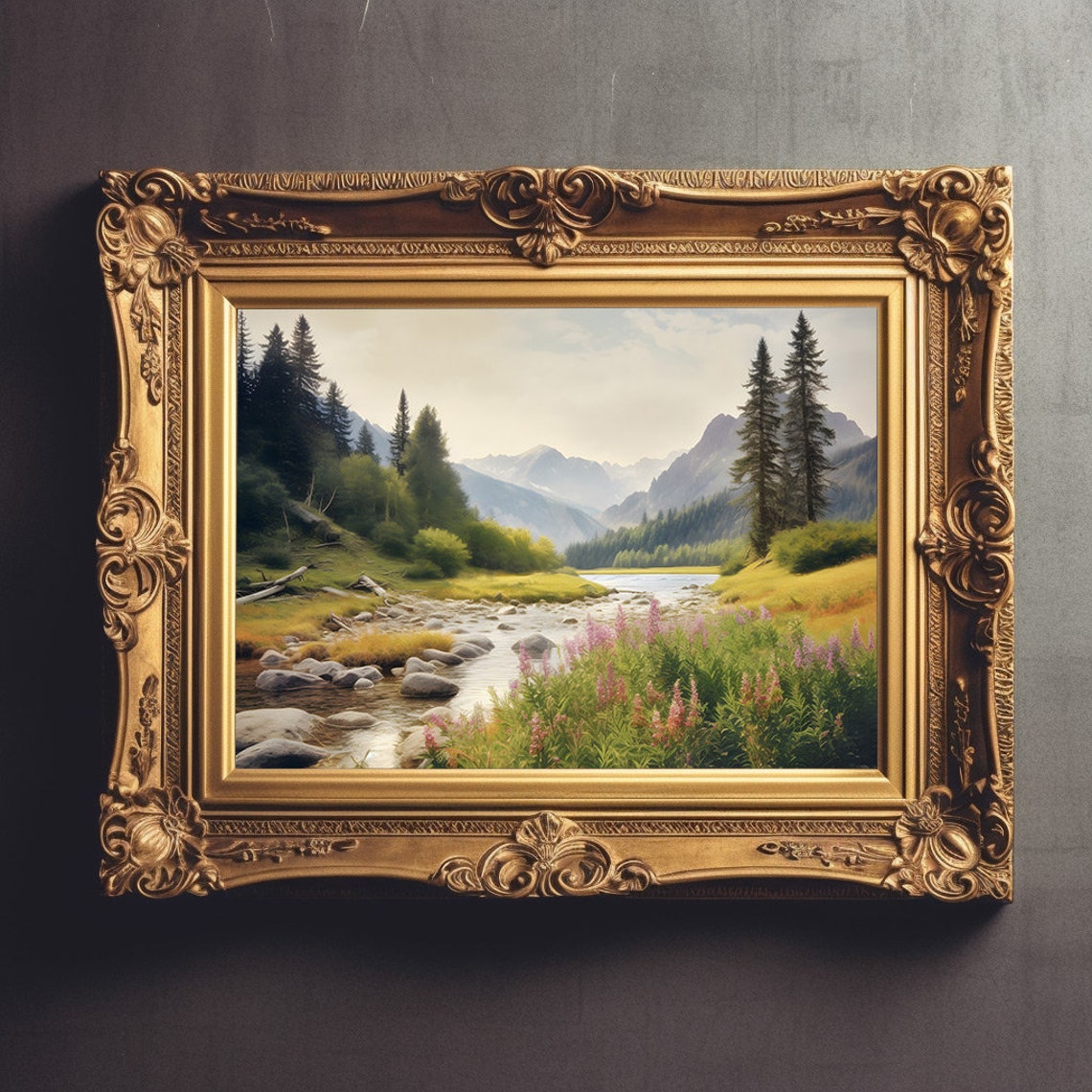 Mountain Stream Wildflowers Rocky Creek Pine Forest Valley Poster - Image 2