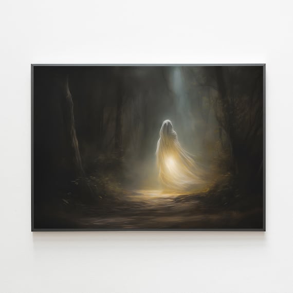 Haunted Forest Painting Moody Ghost Painting Haunted Halloween Wall Art Moody Halloween Art