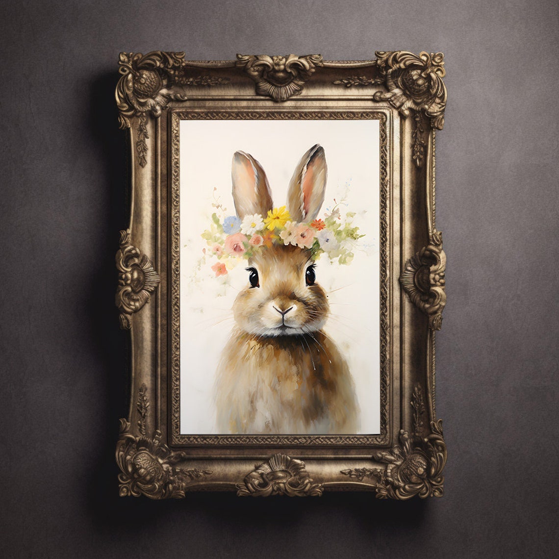 Adorable Bunny With Wildflower Crown Watercolor Nursery Poster - Image 3