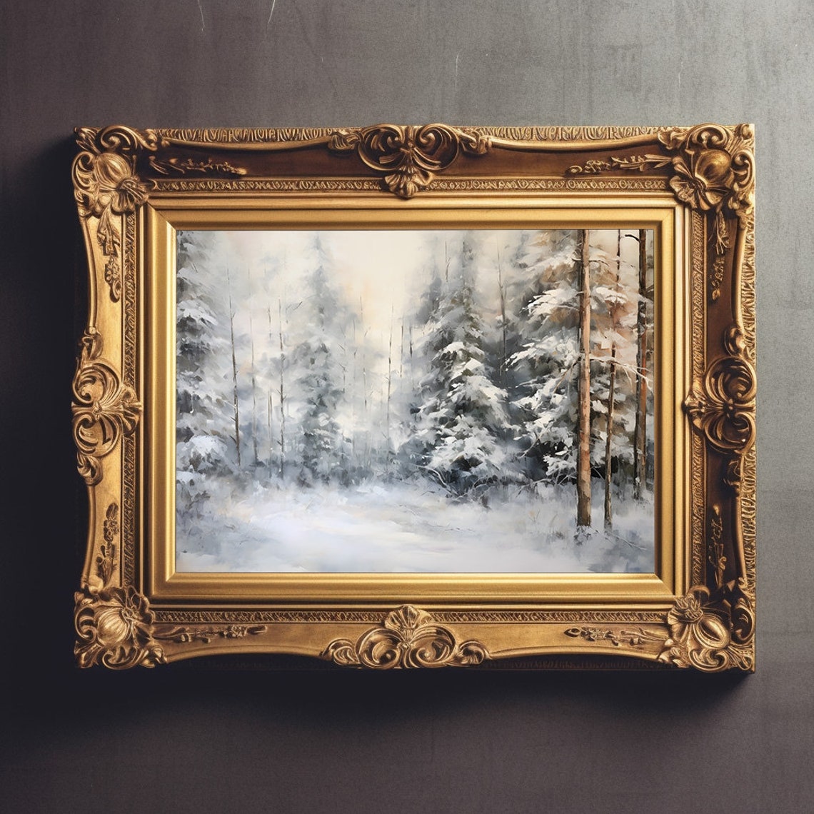 Snowy Forest Vintage Oil Painting Rustic Winter Landscape Poster - Image 2