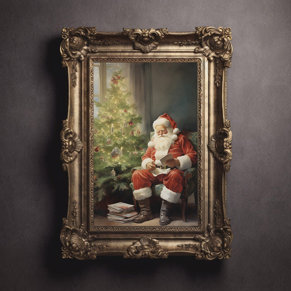 Santa Claus Reading Mail In Armchair By Christmas Tree Poster - Image 2