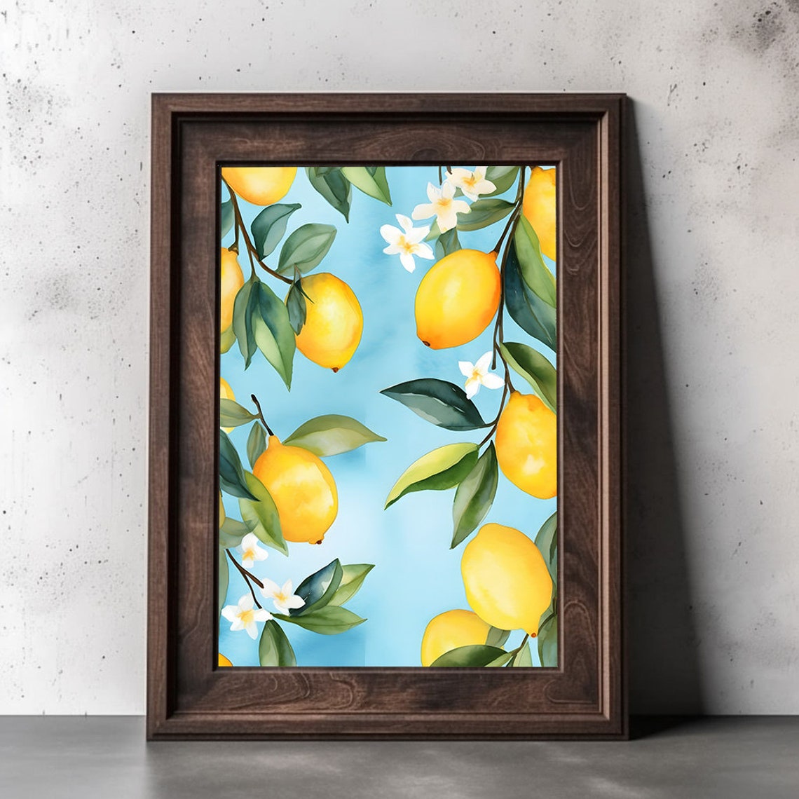 Sunny Lemon Branch Watercolor With Blossoms Citrus Fruit Poster - Image 2