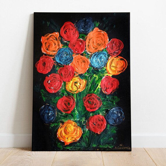 Abstract Floral Wall Art Dark Floral Print Colorful Flowers Flower Boutique Moody Floral Artwork Art Print