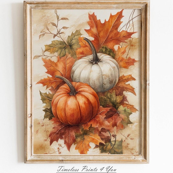 Pumpkin Prints To Fall Printables Autumn Wall Art Neutral Leaves For Artwork Downloads