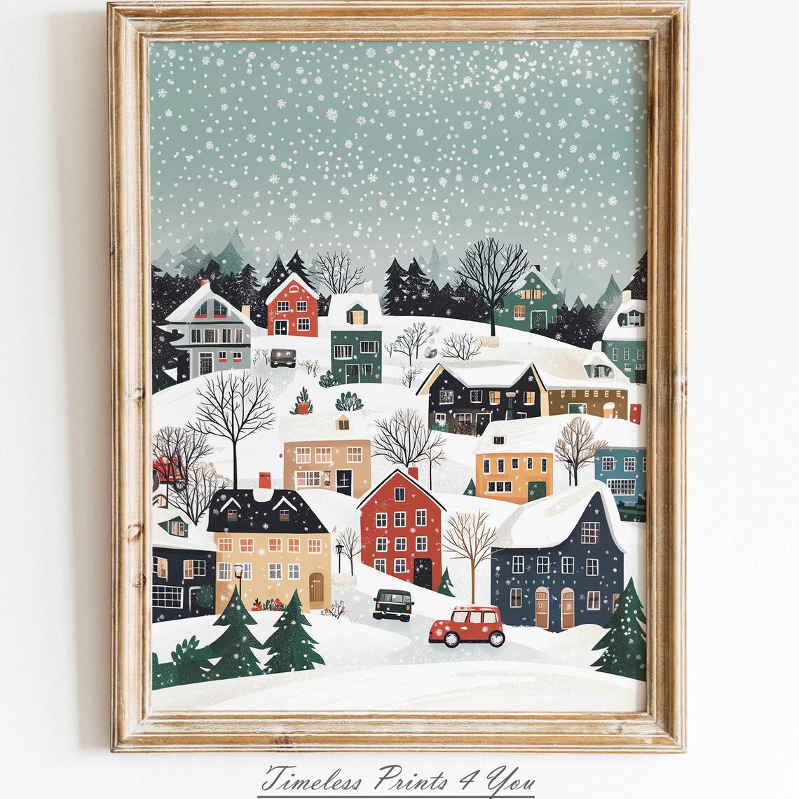 Winter Village Christmas Landscape Art Print