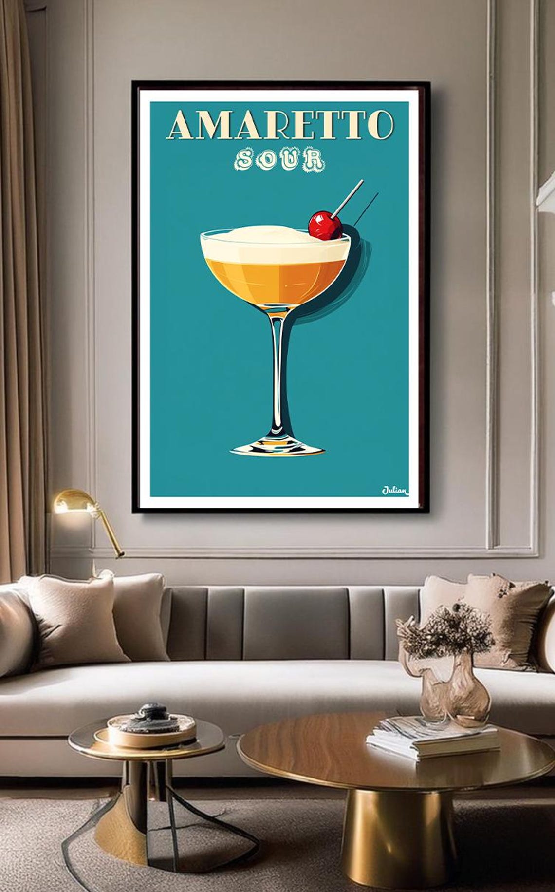 Amaretto Sour Classic Cocktail with Cherry Vintage Bar Poster - Image 2