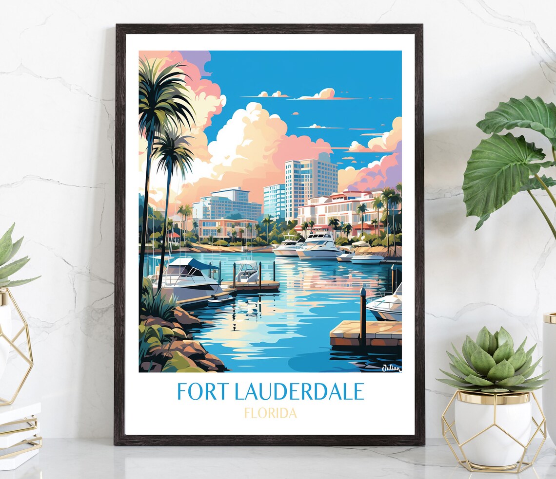 Fort Lauderdale Marina Yachts Morning Light Florida Travel Poster