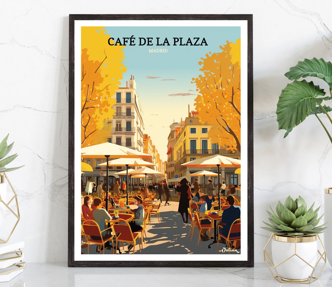 Café de la Plaza Madrid Autumn Outdoor Café Terrace Scene Poster