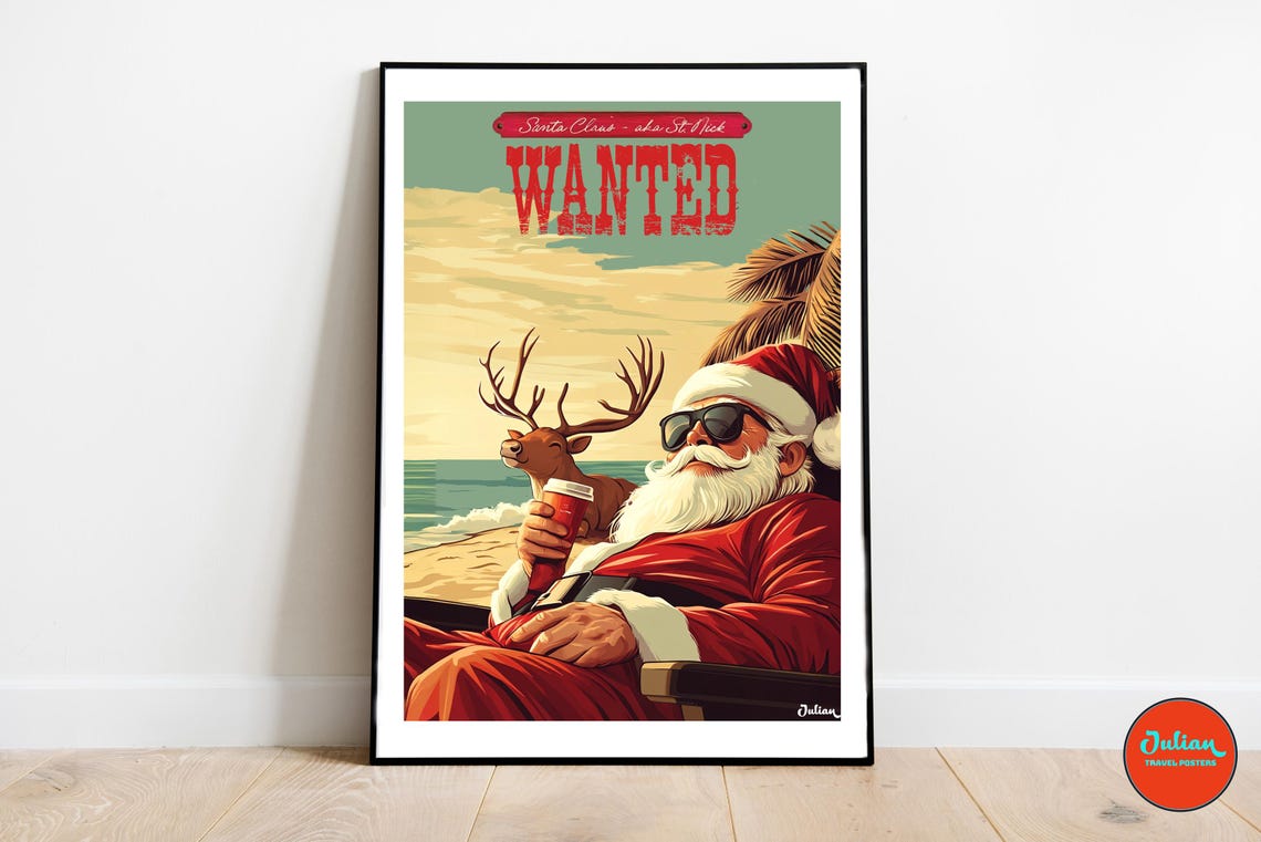 Wanted Santa Claus Aka St Nick Beach Vacation Christmas Poster