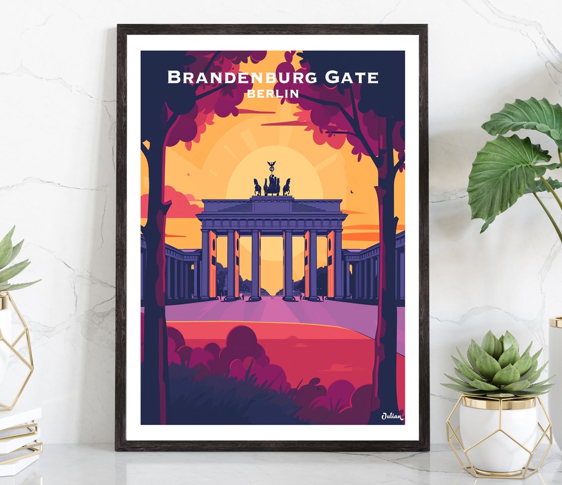 Brandenburg Gate Berlin Sunset Silhouette Landmark Travel Poster