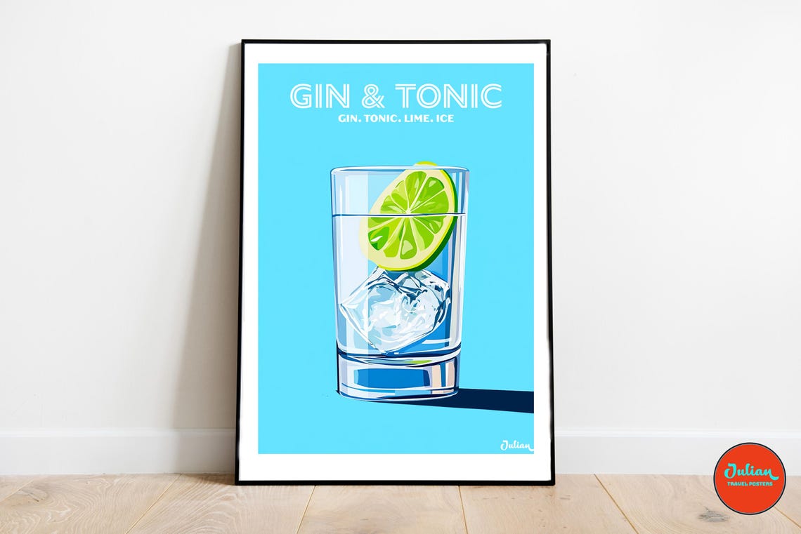 Gin and Tonic Classic Highball Cocktail with Lime Bar Poster