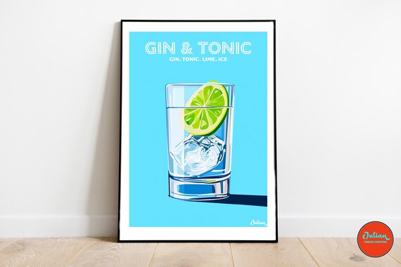 Gin and Tonic Classic Highball Cocktail with Lime Bar Poster
