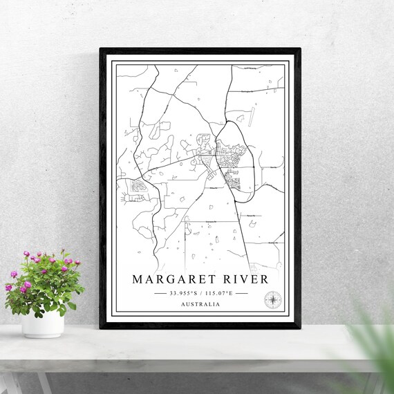 Margaret River Australia Black and White City Street Map Poster