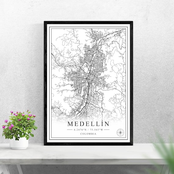 Medellin Colombia Black and White Minimalist City Map Poster