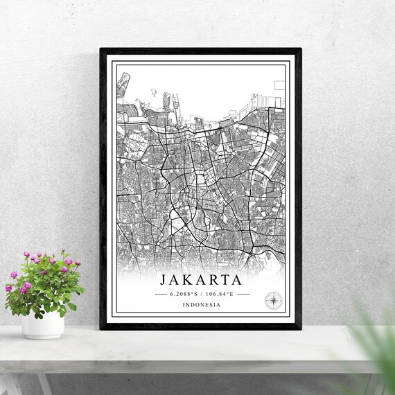 Jakarta Indonesia City Map Black and White Minimalist Poster