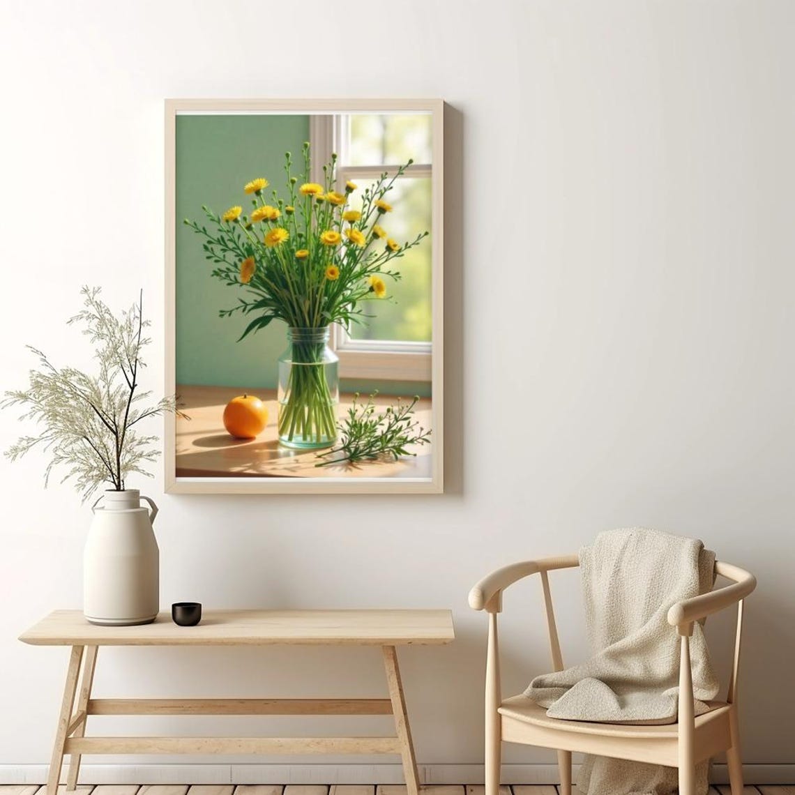 Sunny Yellow Wildflower Bouquet In Glass Vase Kitchen Poster